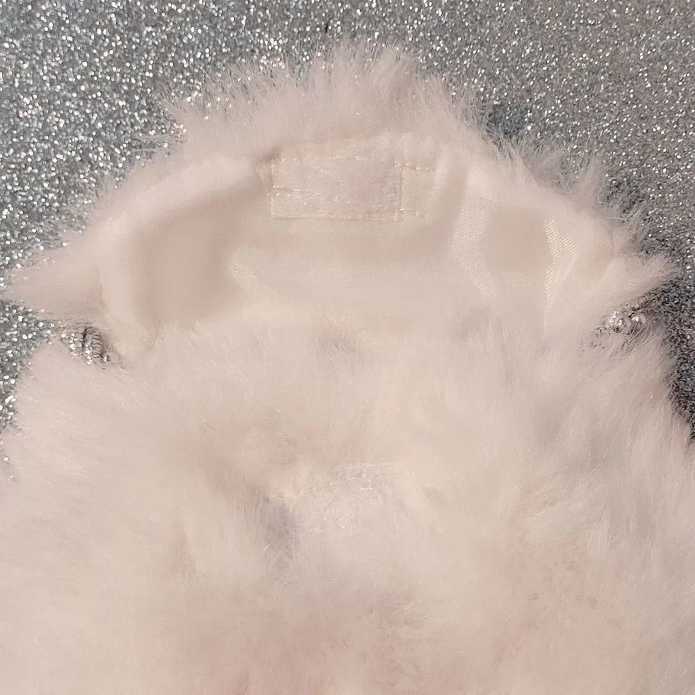 Soft White Faux Fur Purse Small Silver Handle Bling Detail Satin Lined Holiday